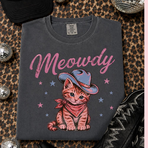 Meowdy Cowboy Cat Shirt Cute Western Kitten Tee Cowgirl Cat Graphic T-Shirt